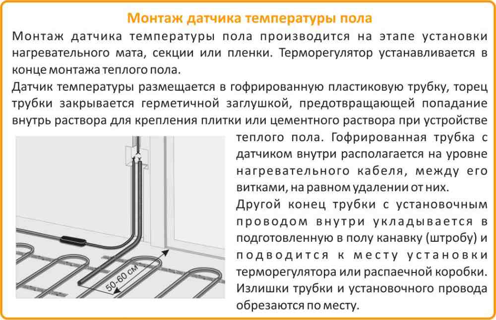 монтаж датчика температуры пола длина датчика температуры теплого пола