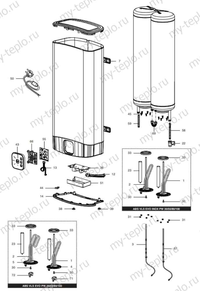 Запчасти для Ariston ABS VLS EVO PW 100: схема Запчасти Ariston ABS VLS EVO PW 100 купить в Орле