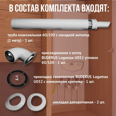 Дымоход для котла BUDERUS Logamax U052 любой мощности, комплект антилед (Китай) (DYMlogU052)